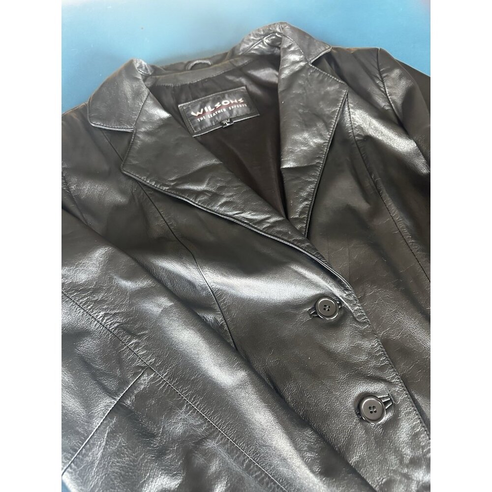 Wilson's Leather Coat Women's Size Large Three Button Black Jacket **Excellent**